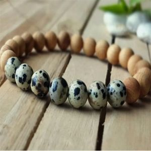 8mm Spotted Stone Sandalwood Chakra  Yoga Bracelet Mala Reiki D9B2-B